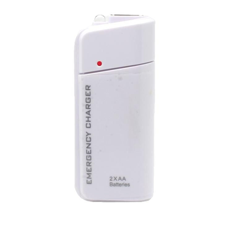 Portable Emergency Mobile Phone Charger Powered by AA Batteries, Built-In LED Flashlight, Perfect for Travel and Outdoor Emergencies