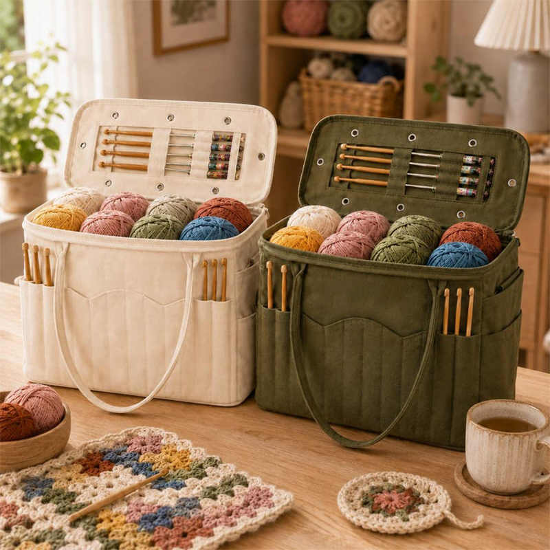 No More Tangled Yarn! Canvas Yarn Storage Bag with Needle Pockets