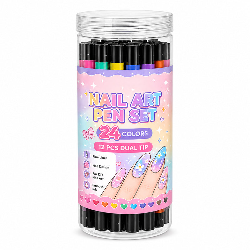 24-Color Nail Art Pens with Dual Tips β Perfect for Details and Patterns