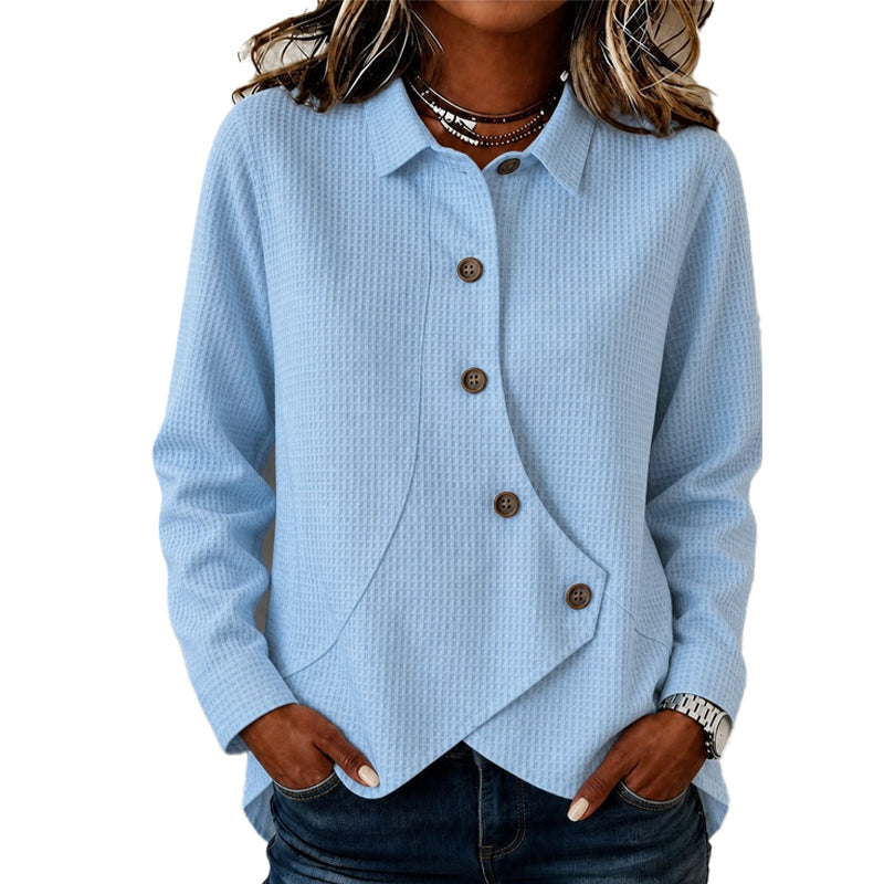 Soft Waffle Knit Top with Irregular Hem – Versatile Colors for Any Casual Occasion