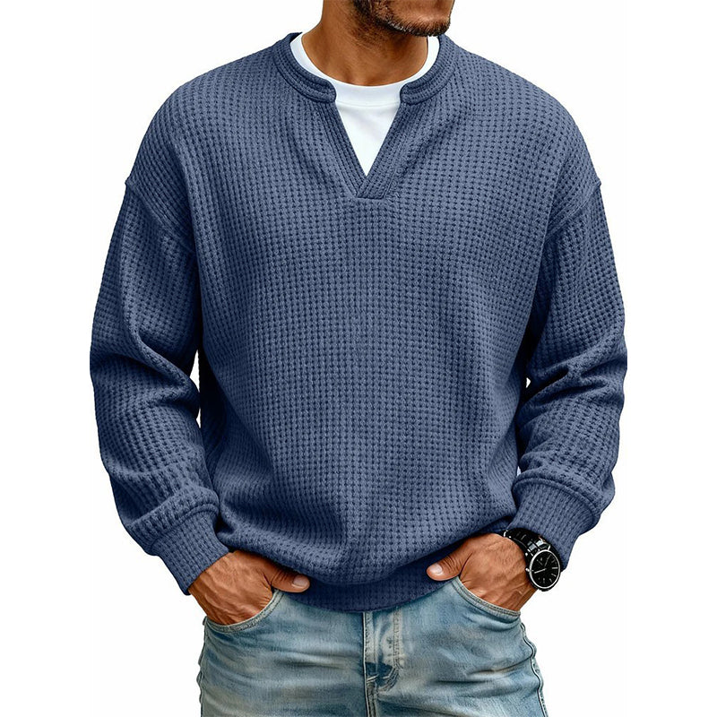 Layered Comfortable Waffle Sweater