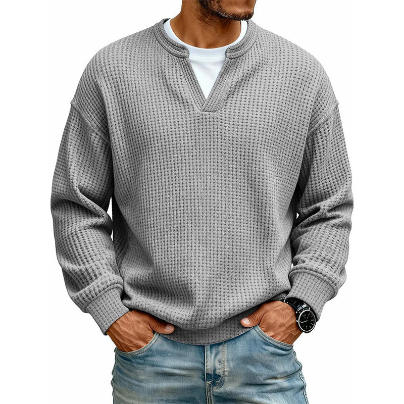 Layered Comfortable Waffle Sweater