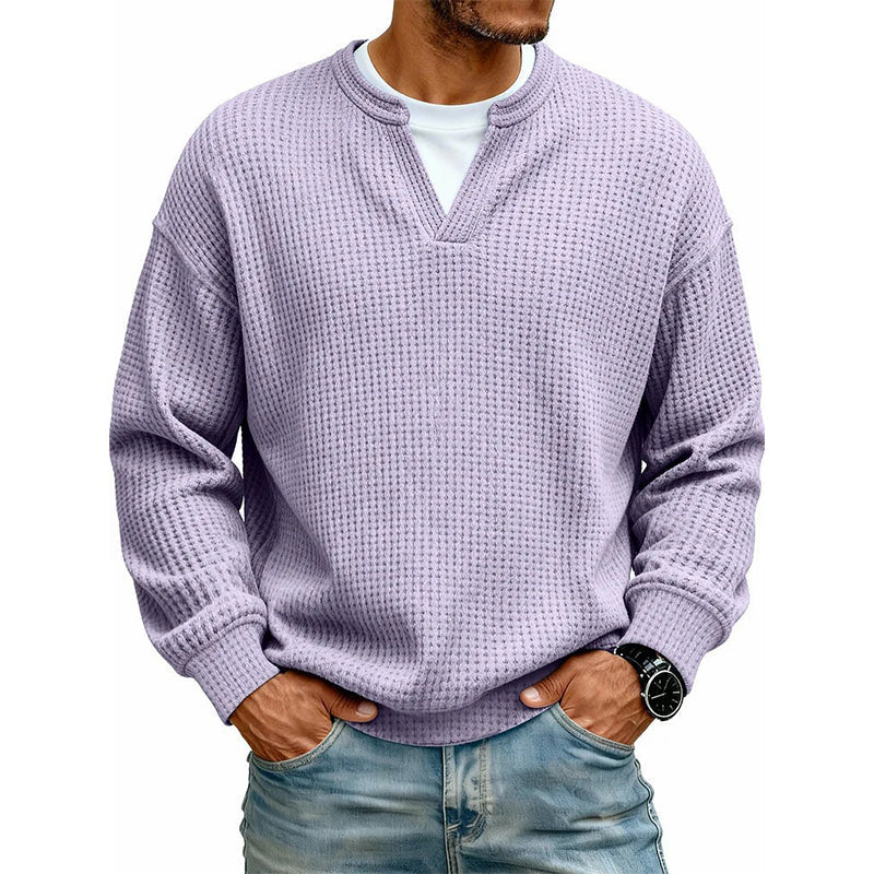Layered Comfortable Waffle Sweater