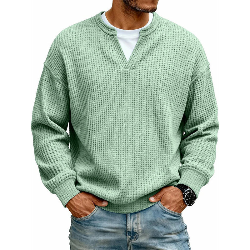 Layered Comfortable Waffle Sweater