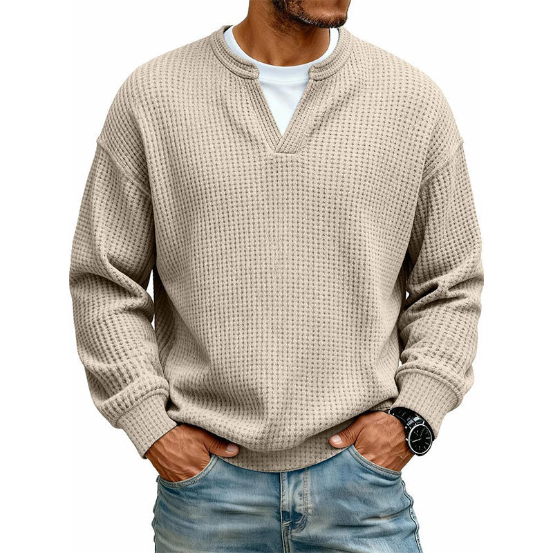 Layered Comfortable Waffle Sweater