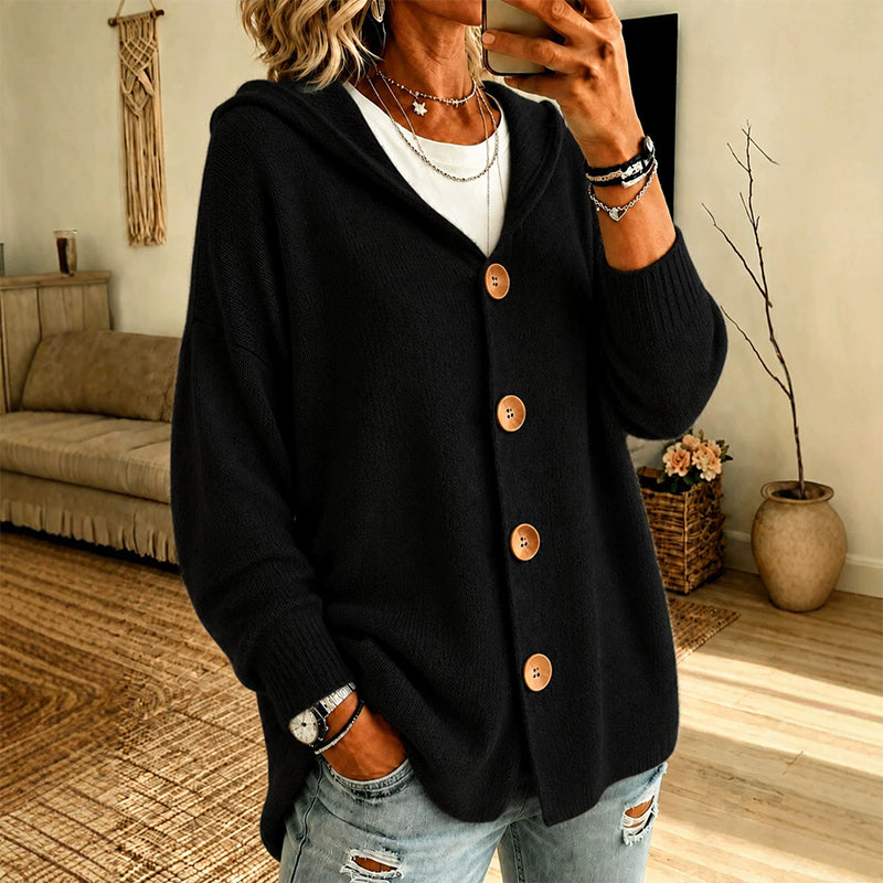 Women's Hooded Relaxed-Fit Knit Cardigan