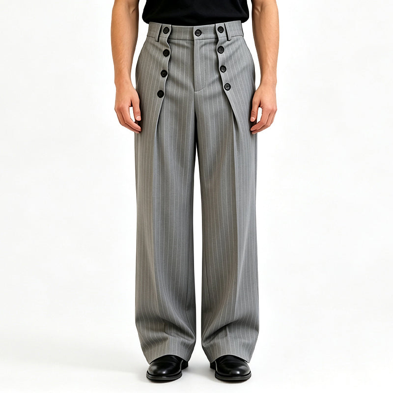 Tailored Waist, Effortless Drape | Men's Double-Breasted High-Waist Pants