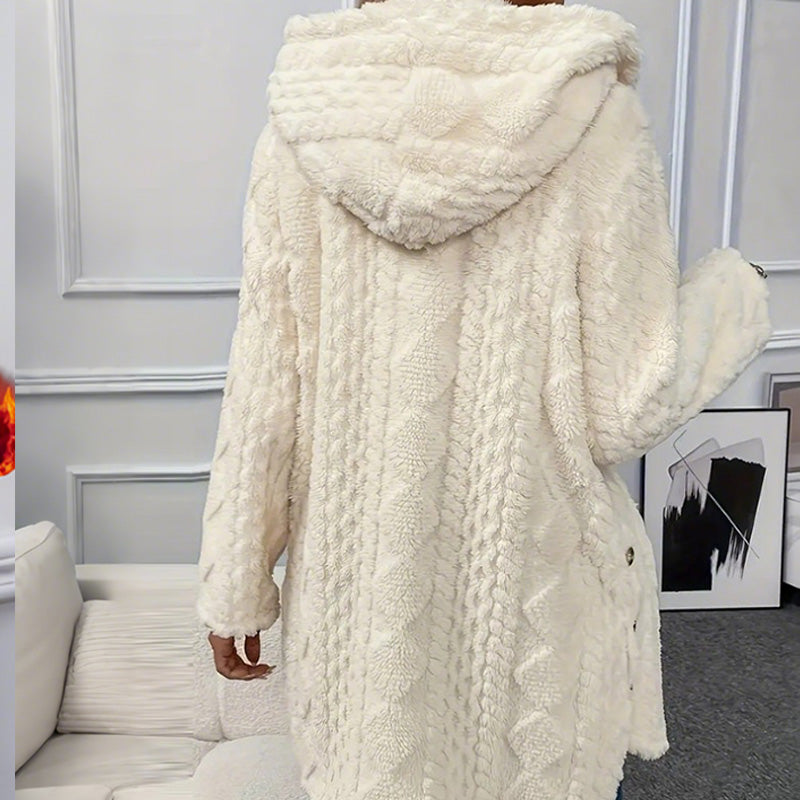 Women's Hooded Plush Fleece Button Jacket