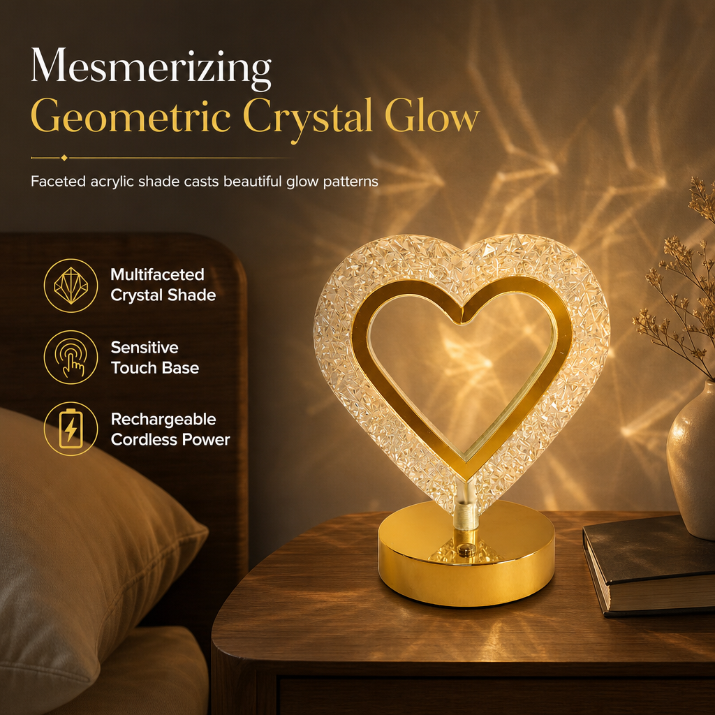 Geometric Crystal Night Lamp: Touch Control, 3 Colors, USB Rechargeable, Cozy Bedroom Light