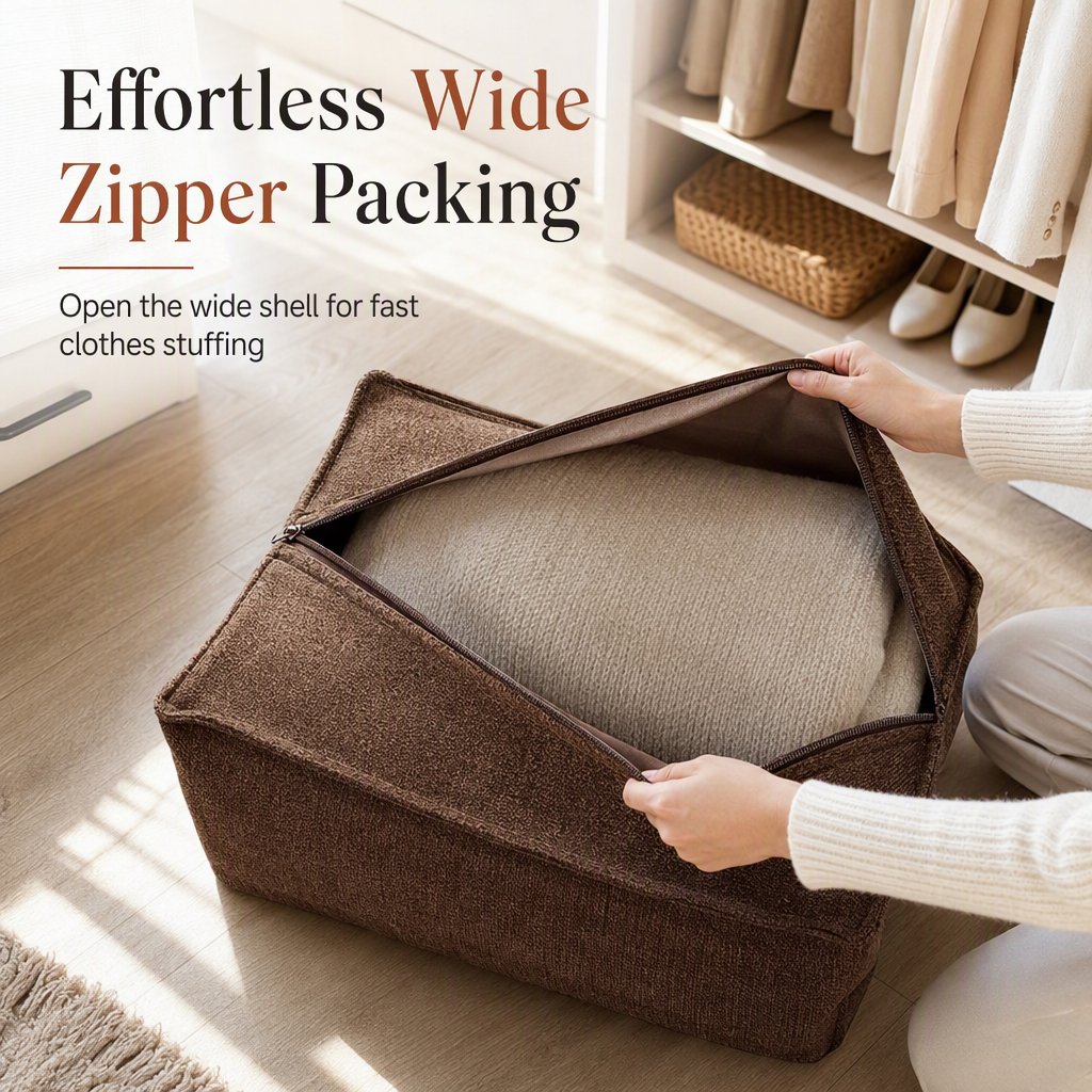 Storage Stool Cover: Fill with Clothes, Wide Zipper, Washable, 45x45x23cm