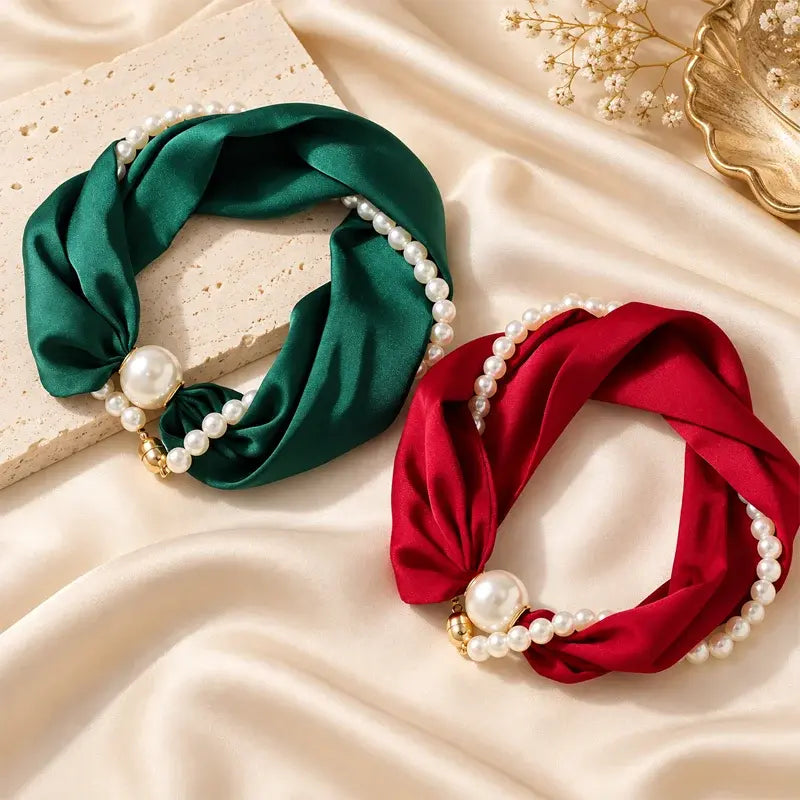 Decorative Scarf Necklace with Pearls, Elegant Style