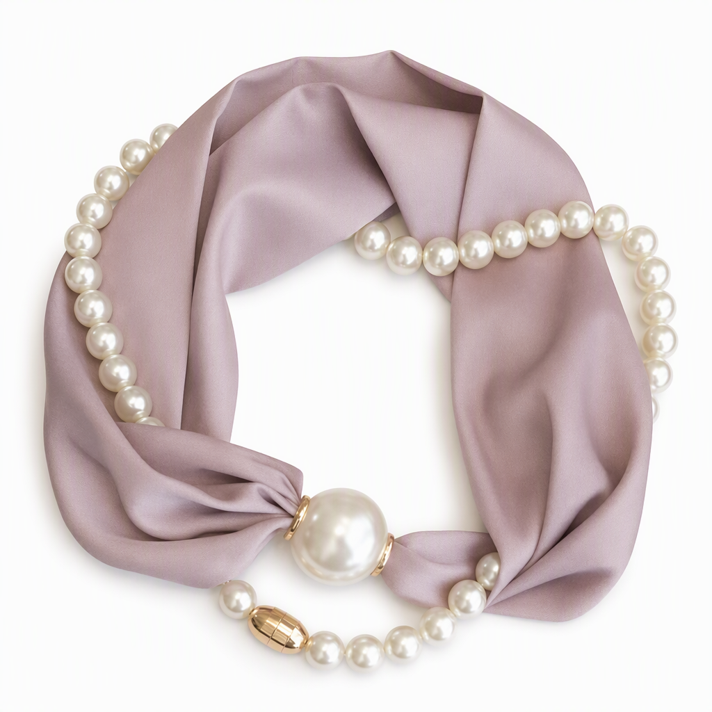 Decorative Scarf Necklace with Pearls, Elegant Style