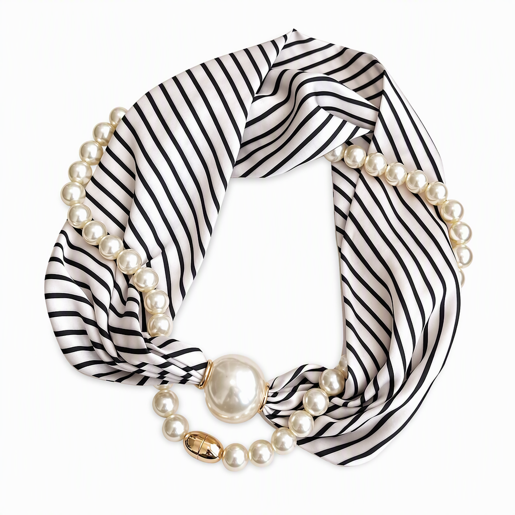 Decorative Scarf Necklace with Pearls, Elegant Style