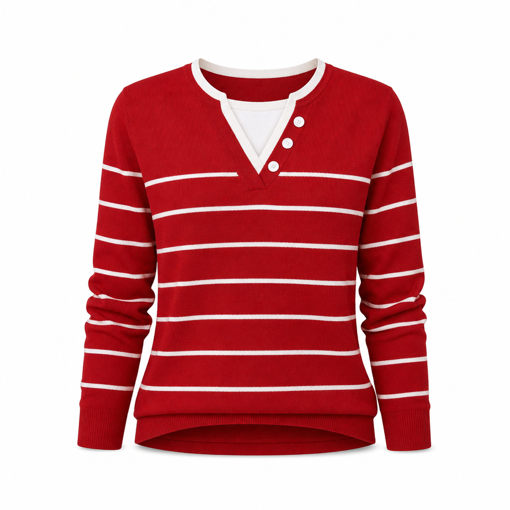 Mock Two-Piece V-Neck Knitted Sweater with Button Details