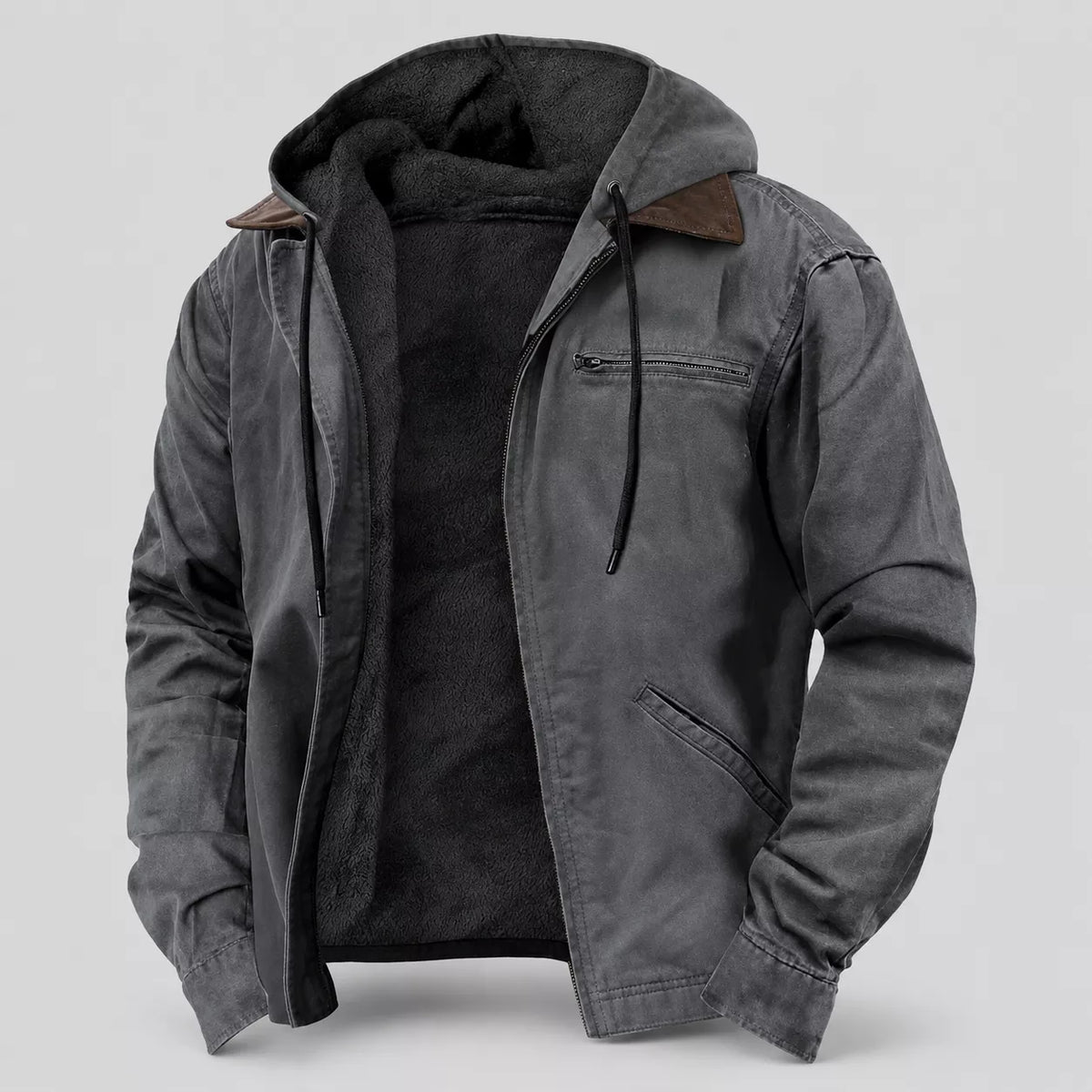 Men's Plush-Lined Hooded Work Jacket