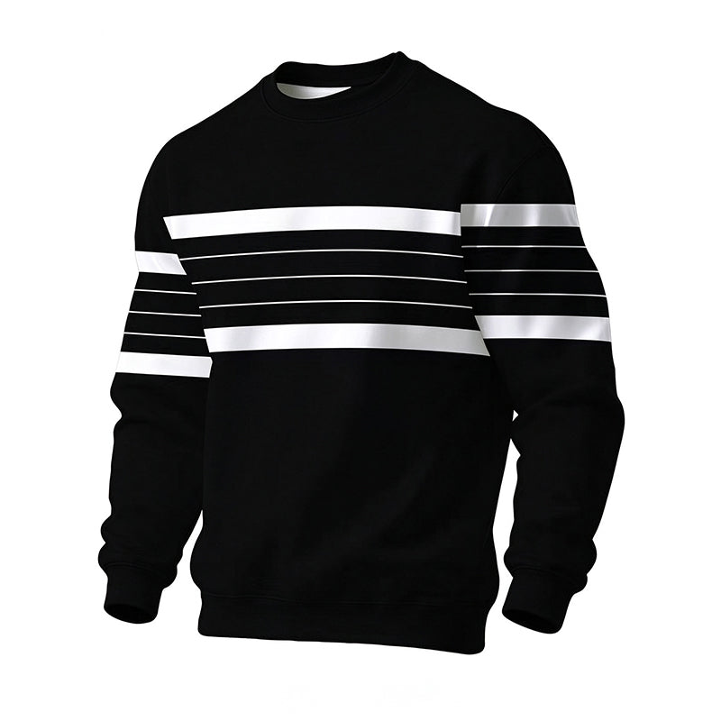 Casual Round Neck Sweatshirt for Men with Stripe Pattern