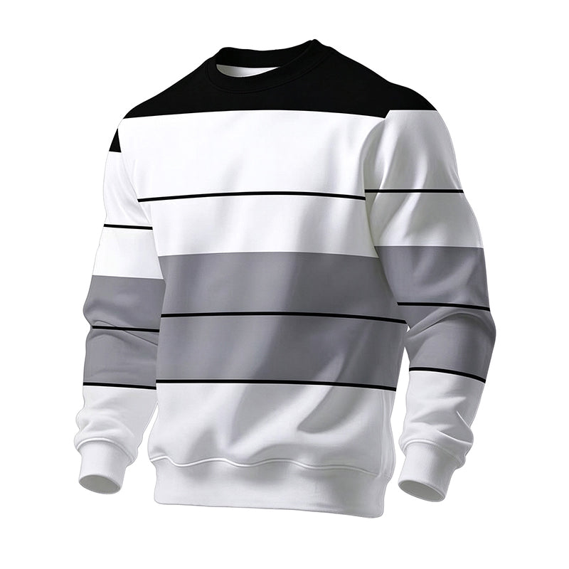 Casual Round Neck Sweatshirt for Men with Stripe Pattern