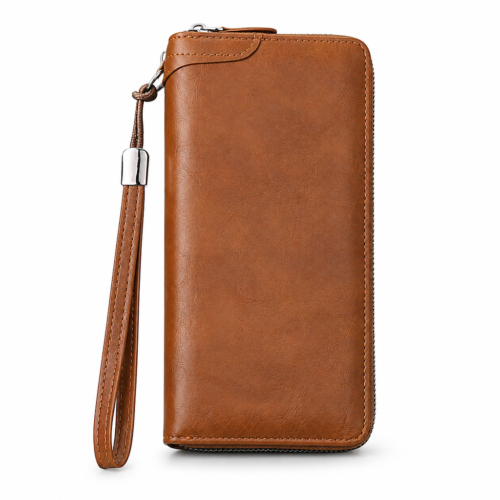 Structured Everyday Clutch Wallet – Rigid Zip, Flat Banknotes, Multi-Compartment, Scratch-Resistant