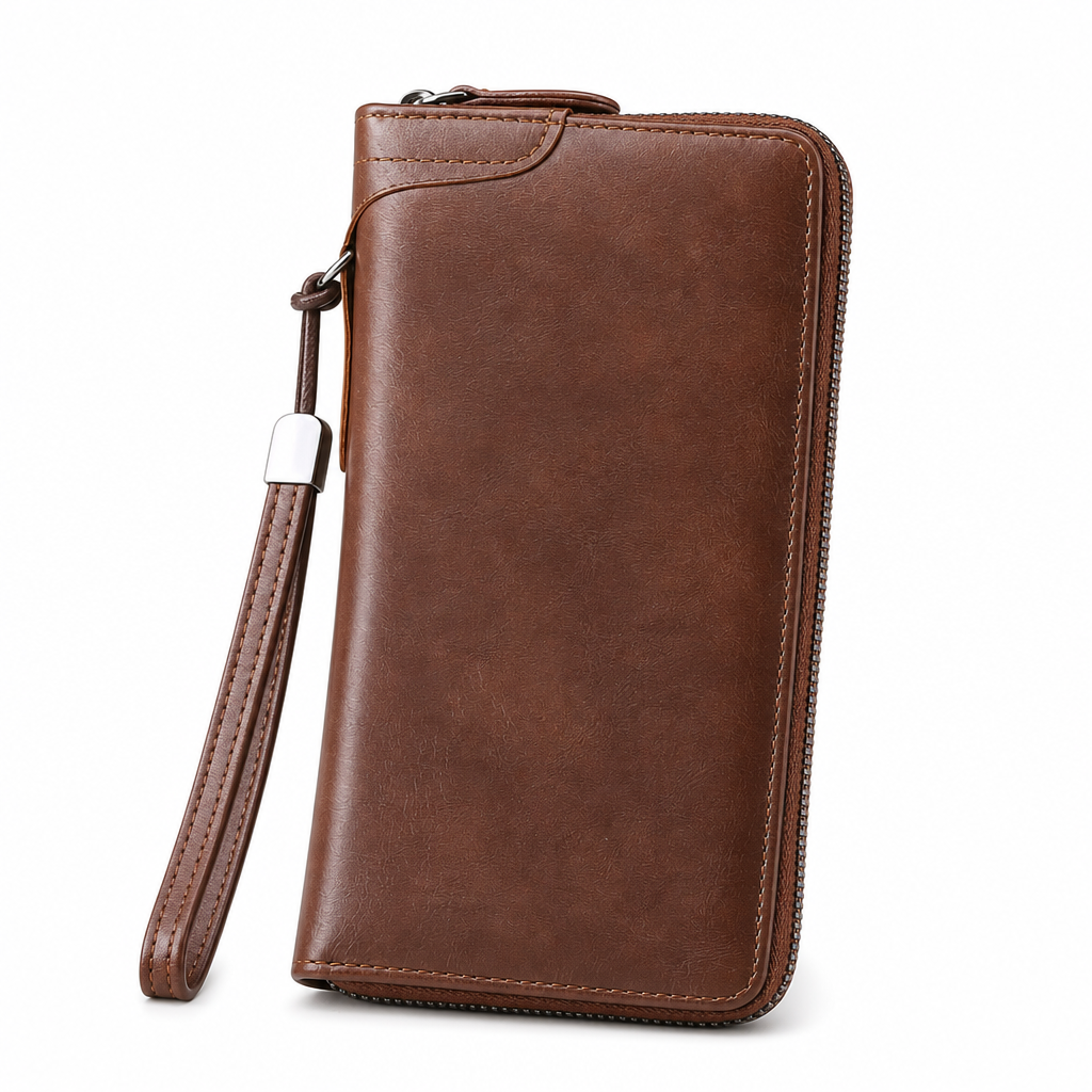 Structured Everyday Clutch Wallet – Rigid Zip, Flat Banknotes, Multi-Compartment, Scratch-Resistant