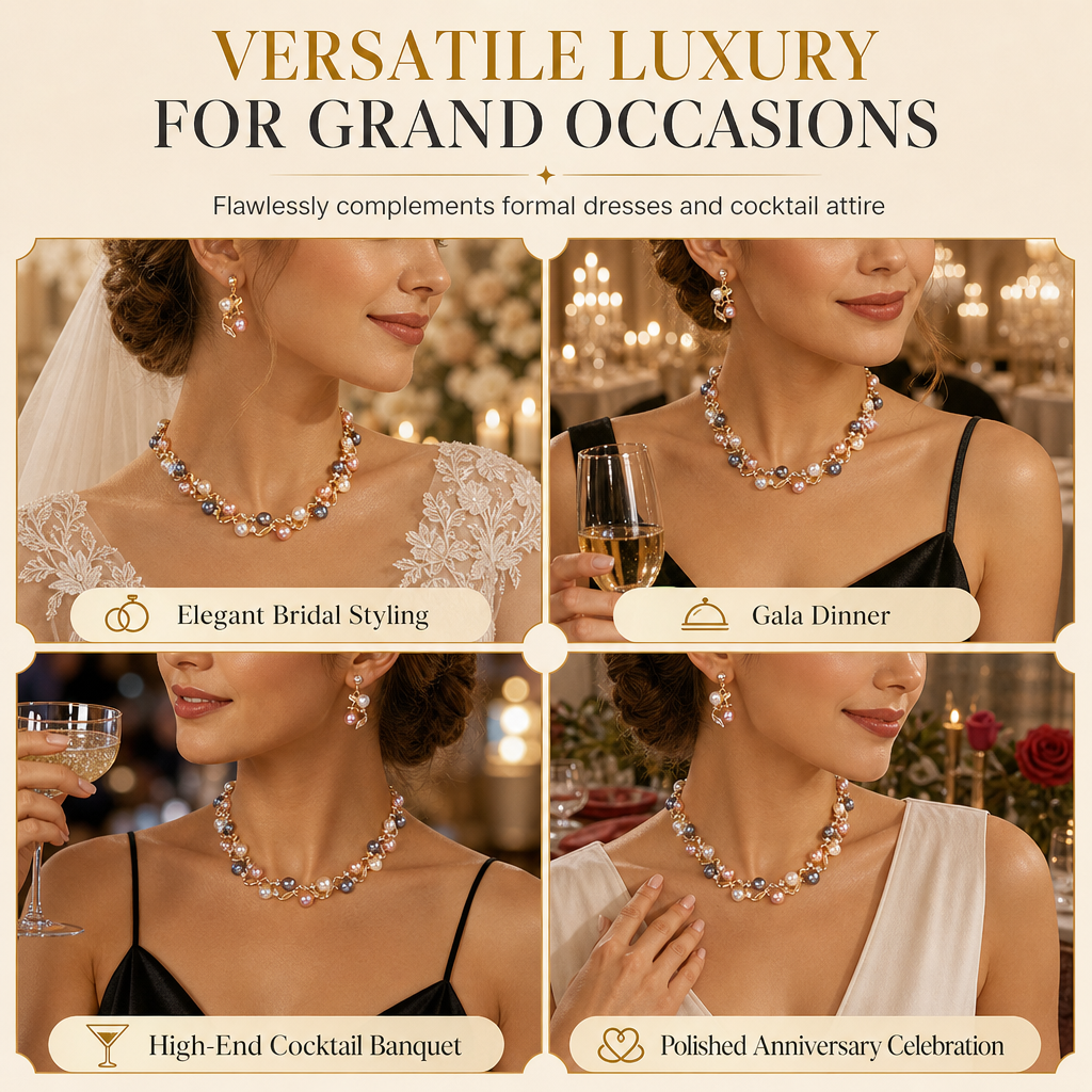 Vintage Floral Jewelry Set – Pearl Crystal Accent, Elegant, Long-Lasting Shine