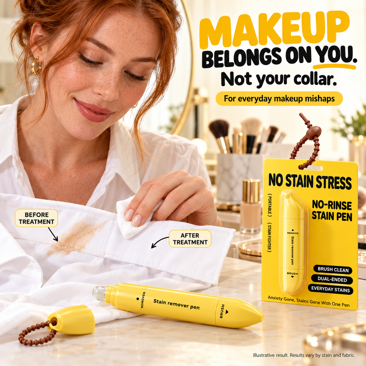 Portable Dual-Head Stain Removal Pen – Rollerball and Silicone Brush, Spot Cleaning & Water-Free – Perfect for Travel, Dinners and Everyday Use