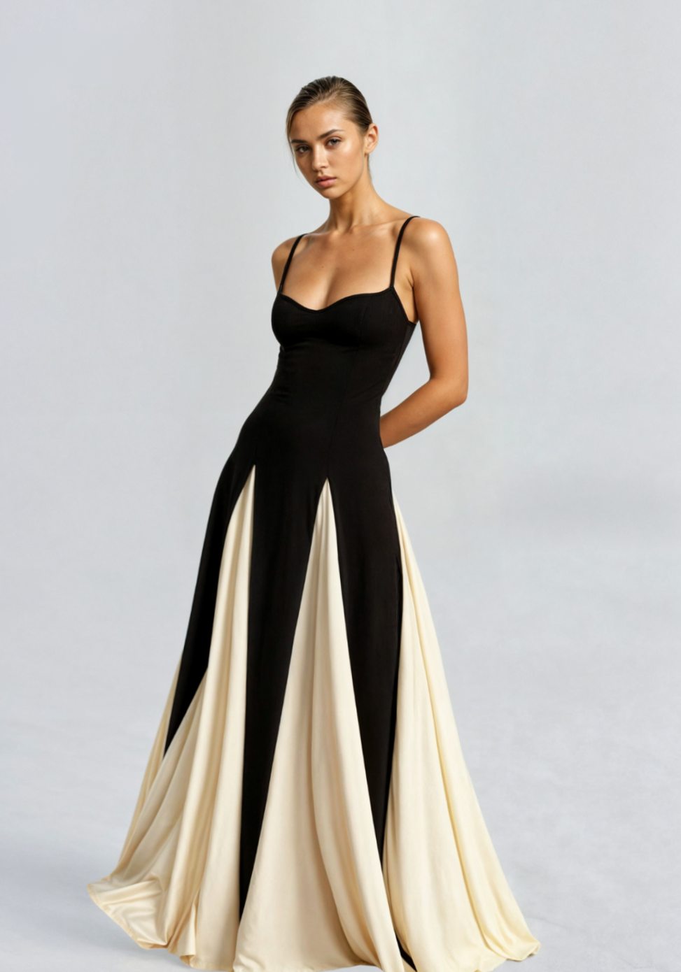 Women's Formal Maxi Gown Sweetheart Two-Tone Flared Skirt