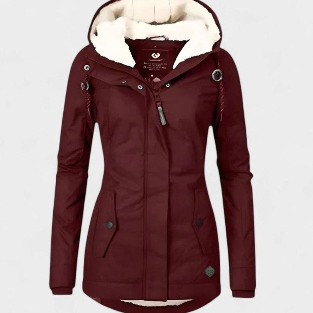 Women's Hooded Winter Coat with Fleece Lining and Zip-Up Front