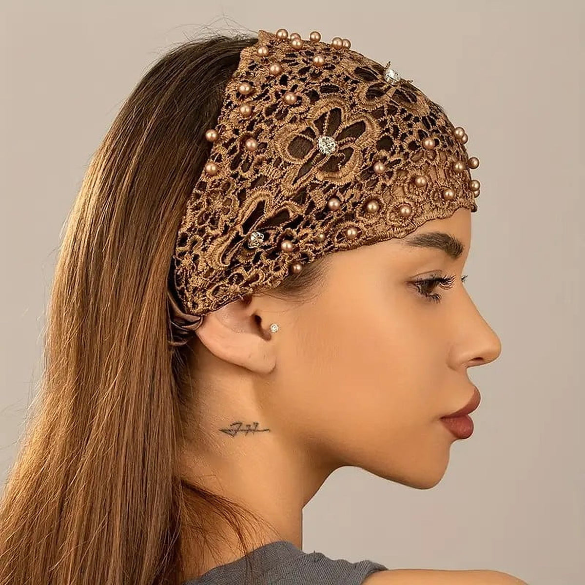 4-Pack: Wide Crochet Lace Headbands with Pearls and Rhinestones