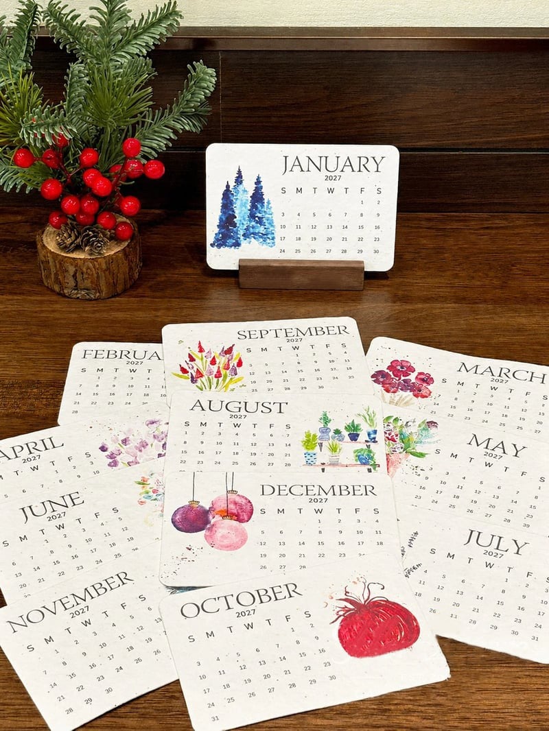 2027 Living Botanical Desk Calendar | Hand-Painted Eco Art Edition