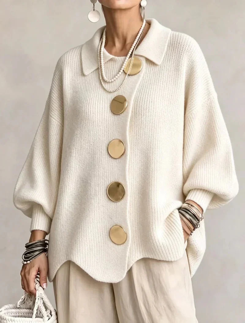 Oversized Knit Cardigan Women with Gold Buttons