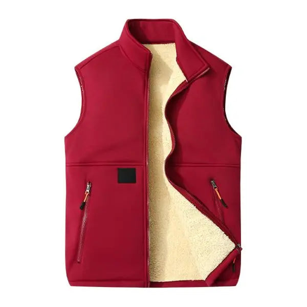 Unisex Fleece-Lined Winter Vest, Full-Zip Stand Collar Gilet with Zip Pockets