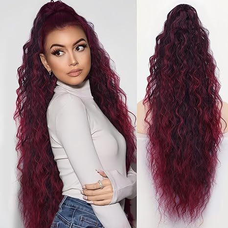 Long Wavy Ponytail Hairpiece (Water Wave) – Full Ponytail with Clip for Everyday and Party