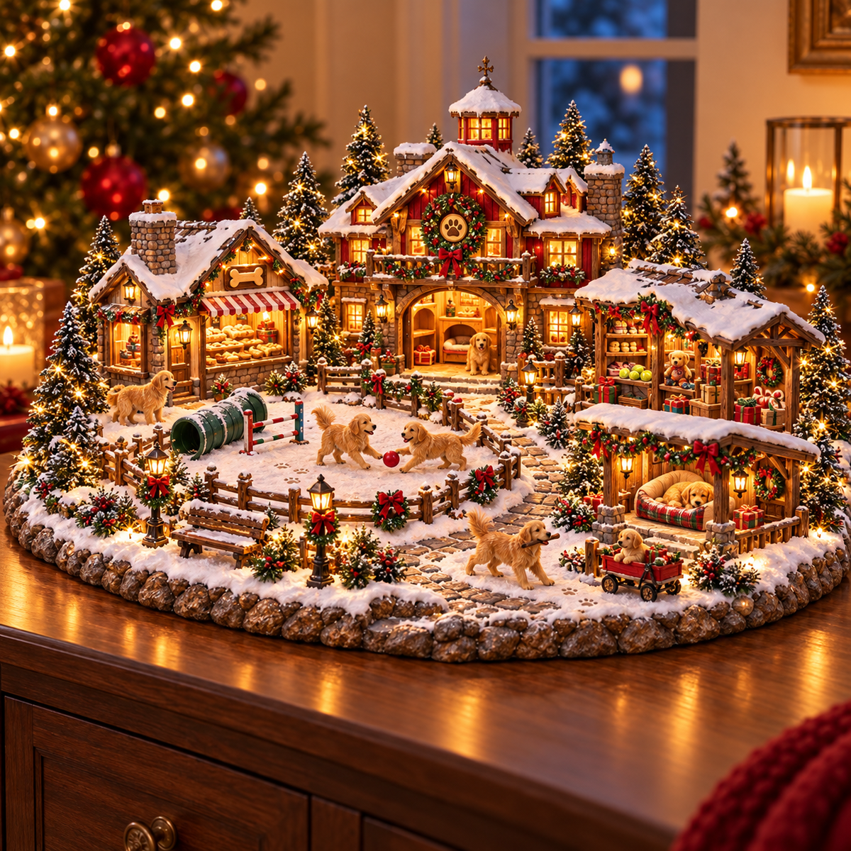 Christmas Golden Retriever Village – Lighted Dog Lover's Holiday Scene
