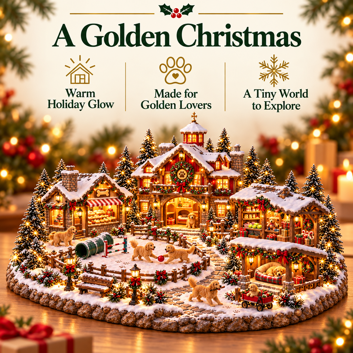 Christmas Golden Retriever Village – Lighted Dog Lover's Holiday Scene