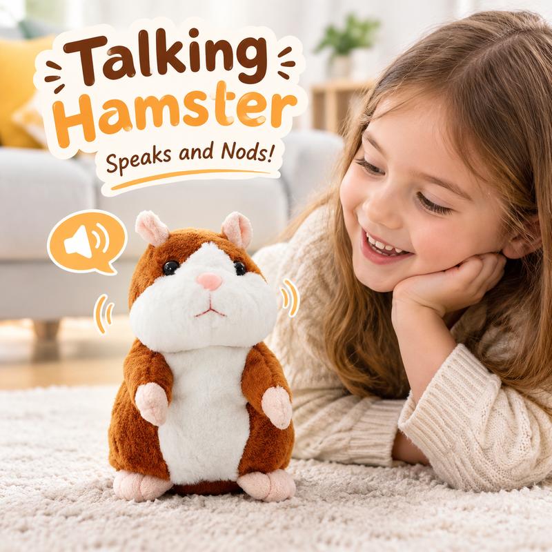Talking Hamster Plush – Repeats Whatever You Say, Auto Head-Shaking, Hilarious Fun for Kids & Adults