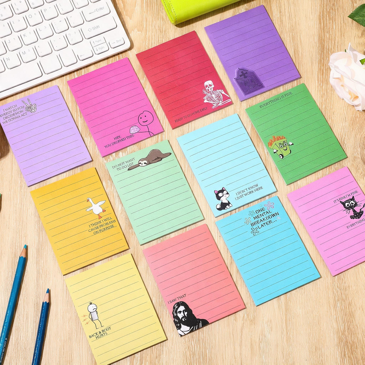 12-Pack Sarcastic Office Sticky Notes – Funny Coworker Memo Pads & Hilarious Desk Gifts