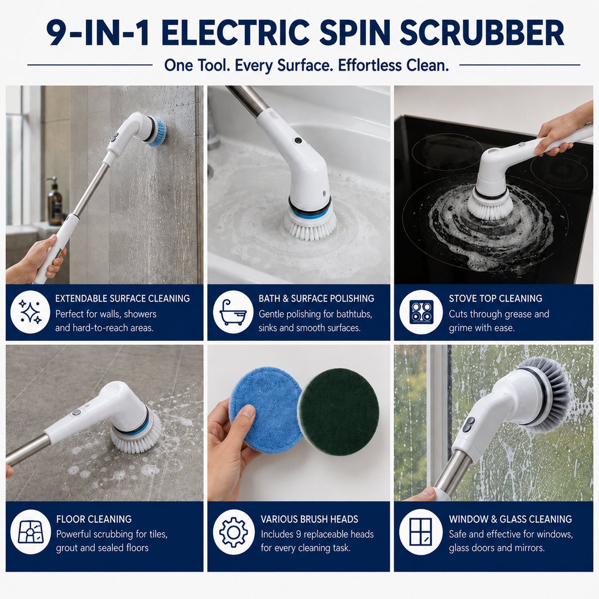 9-in-1 Extendable Bathroom Scrubber