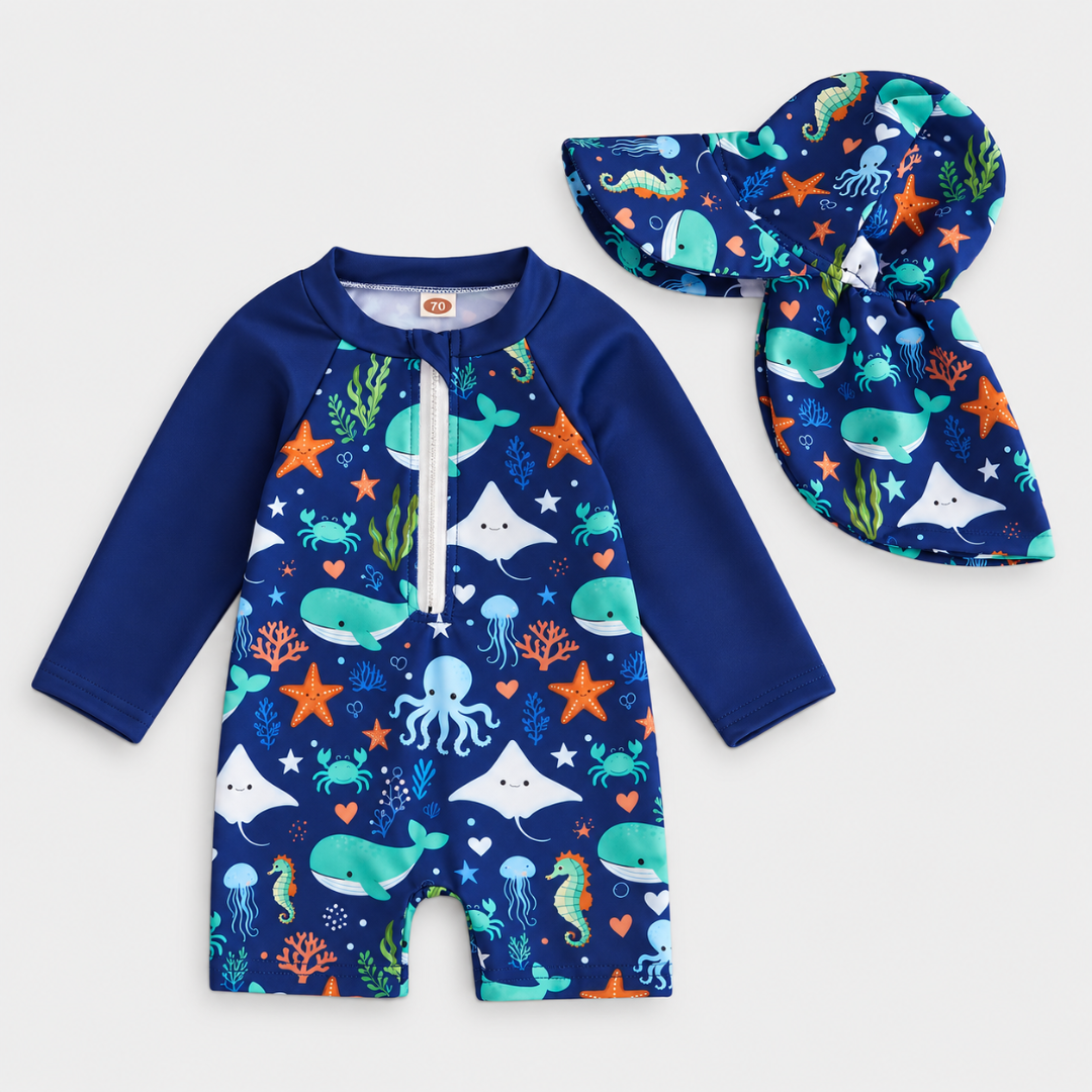 Thrives Outdoor | DinoSwim Long-Sleeve Printed Rash Guard Swimsuit