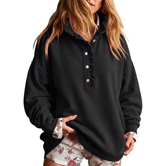 Women's Oversized Button-Front Sweatshirt