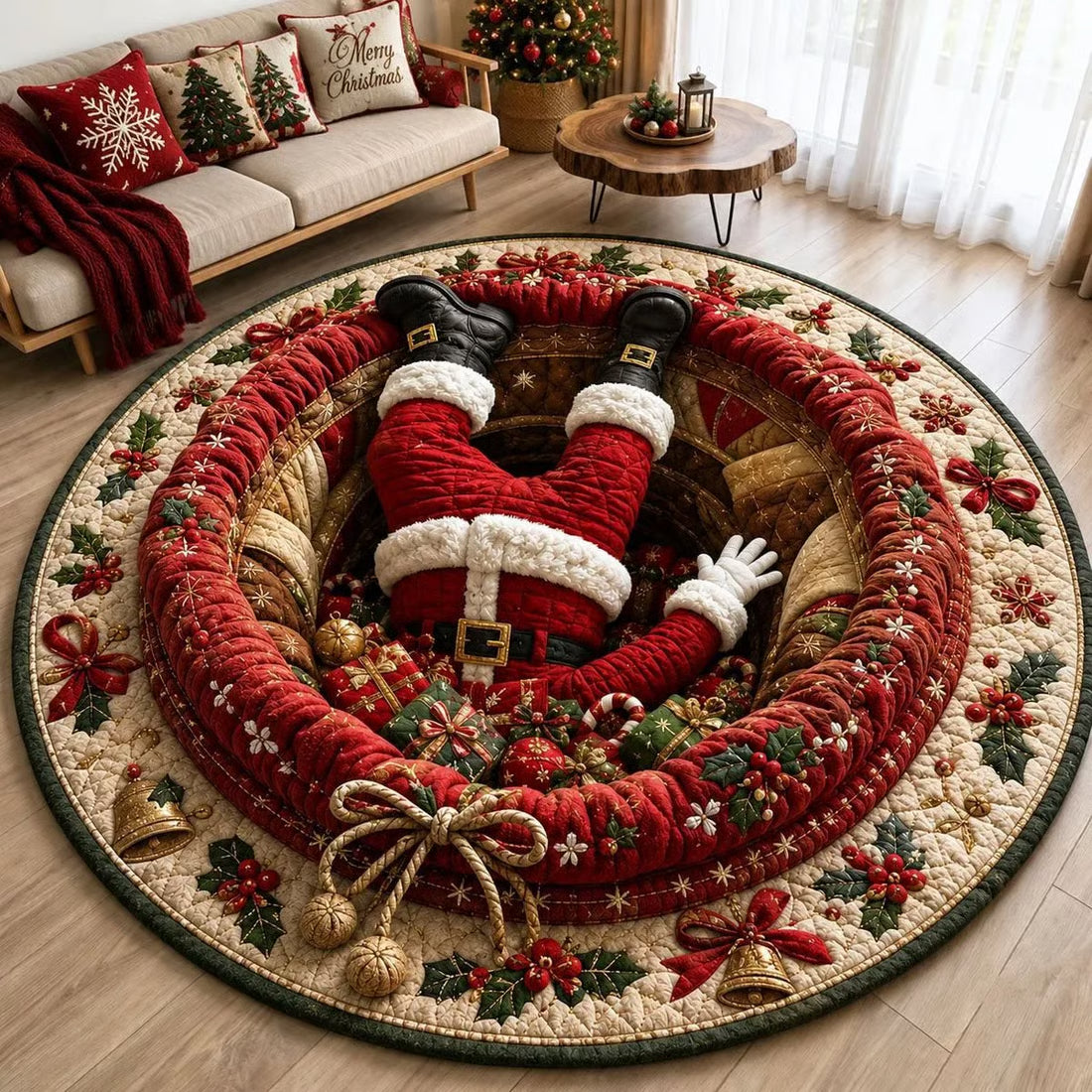 3D Swirl Quilted Christmas Rug