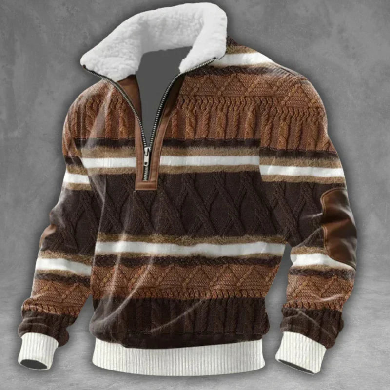 Knitted Half-Zip Sweater with Fleece Collar