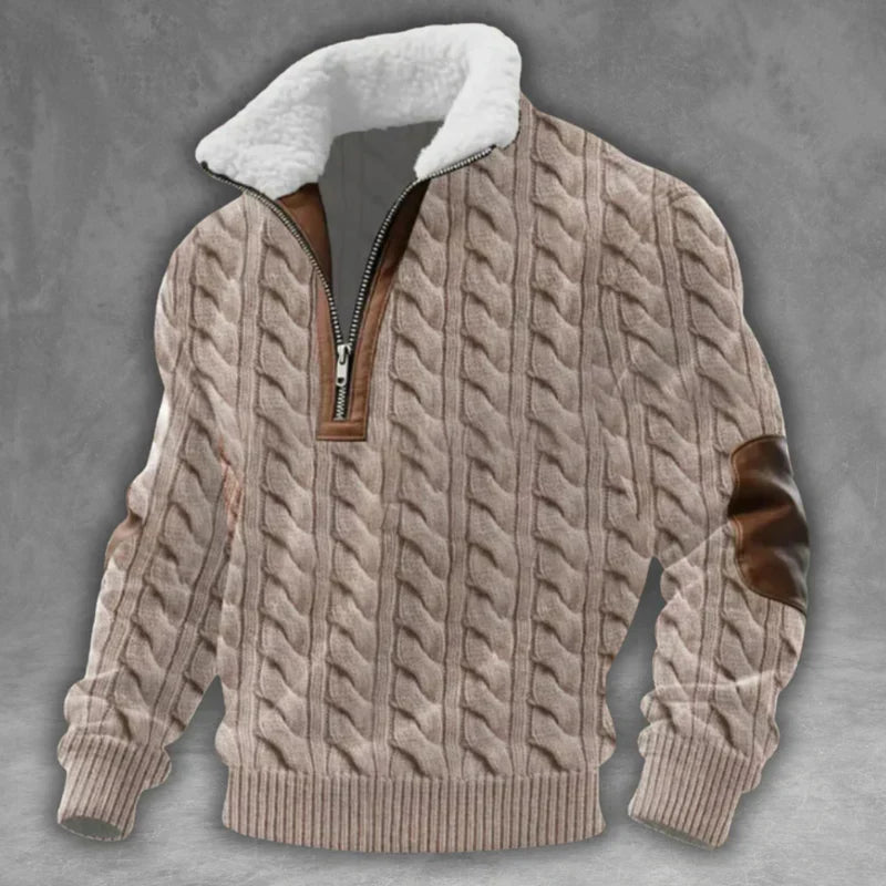 Knitted Half-Zip Sweater with Fleece Collar