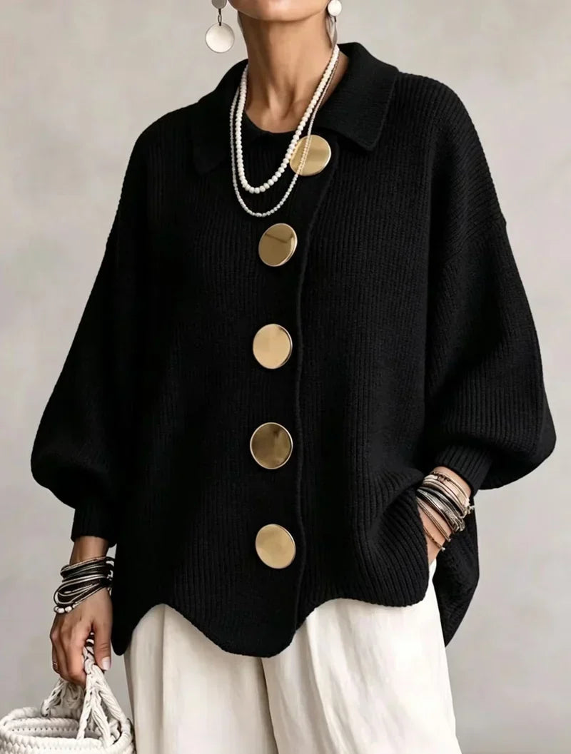 Oversized Knit Cardigan Women with Gold Buttons