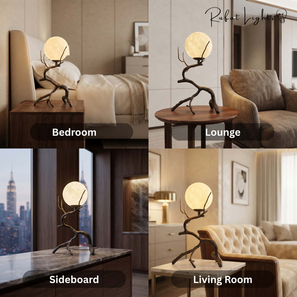 Rustic Wood Grain Moon Table Light