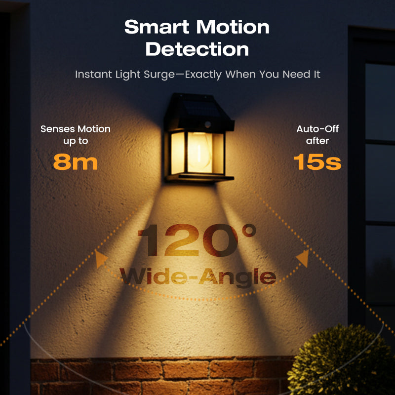 Solar Wall Light with Motion Sensor – Weatherproof, Automatic On/Off, Easy to Install for Garden and Pathways