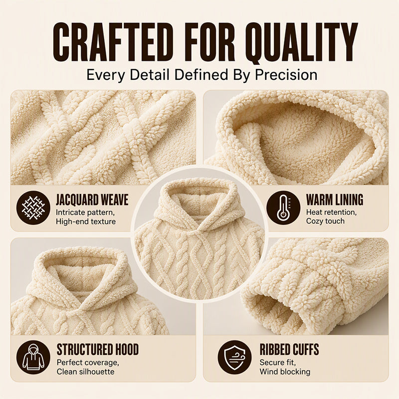 Men's Winter Fleece Lined Hoodie Jacquard Pattern Long Sleeve Pullover Sweatshirt for Casual Outdoor Wear