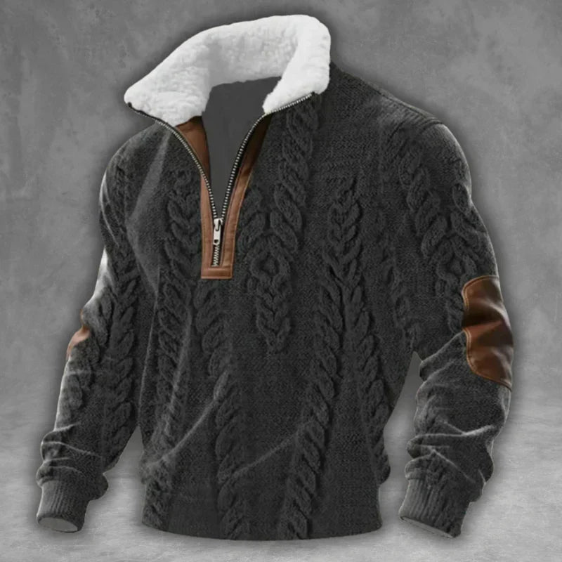 Knitted Half-Zip Sweater with Fleece Collar
