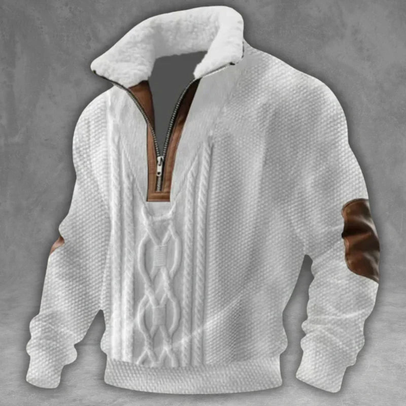 Knitted Half-Zip Sweater with Fleece Collar