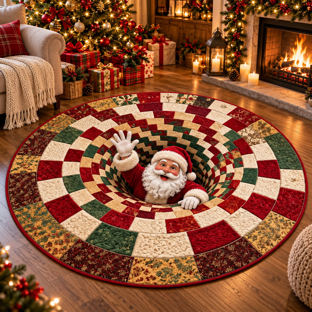 3D Swirl Quilted Christmas Rug