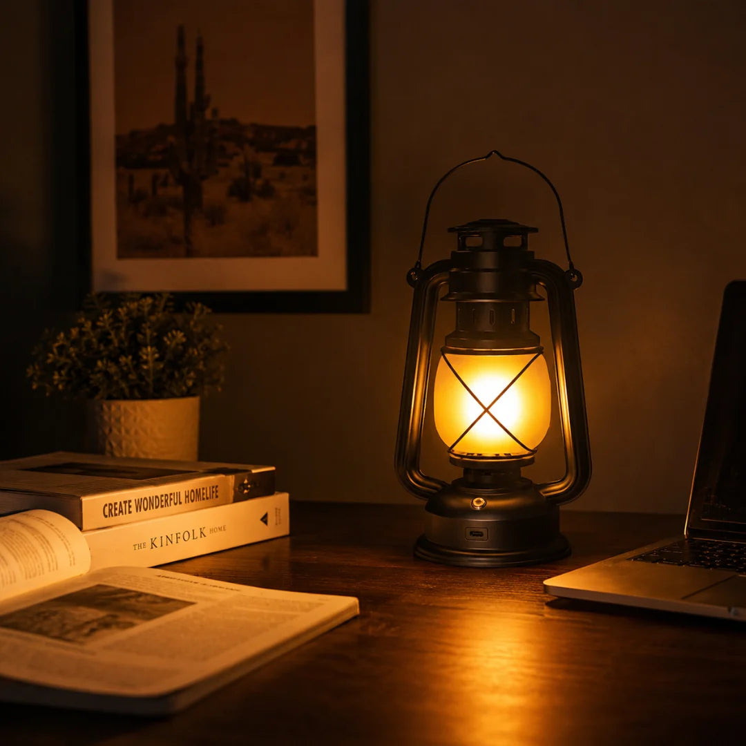 Thrives Outdoor | Flambourne Vintage-Style Rechargeable Flame-Effect Lantern